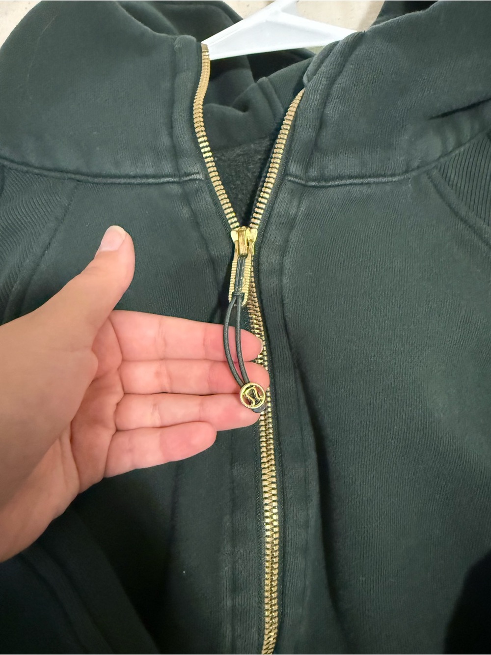 lululemon athletica Dark Green Hooded Bomber Jacket with Gold Hardware